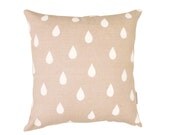 Linen cushion cover /  pillow cover - 16x16" 100% linen with hand printed white raindrops design, nursery, baby