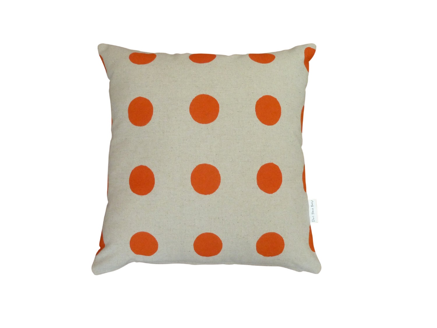 Cushion cover, pillow cover, decorative throw cushion cover - linen hand printed from our 'GONE DOTTY' collection in orange - spot dot