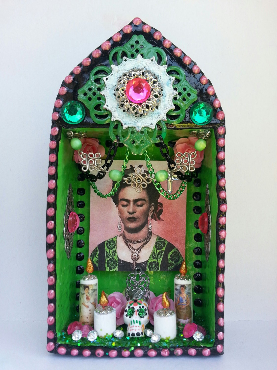 Colorful Art Deco Pink Frida kahlo Temple Shrine - littlesugarbox
