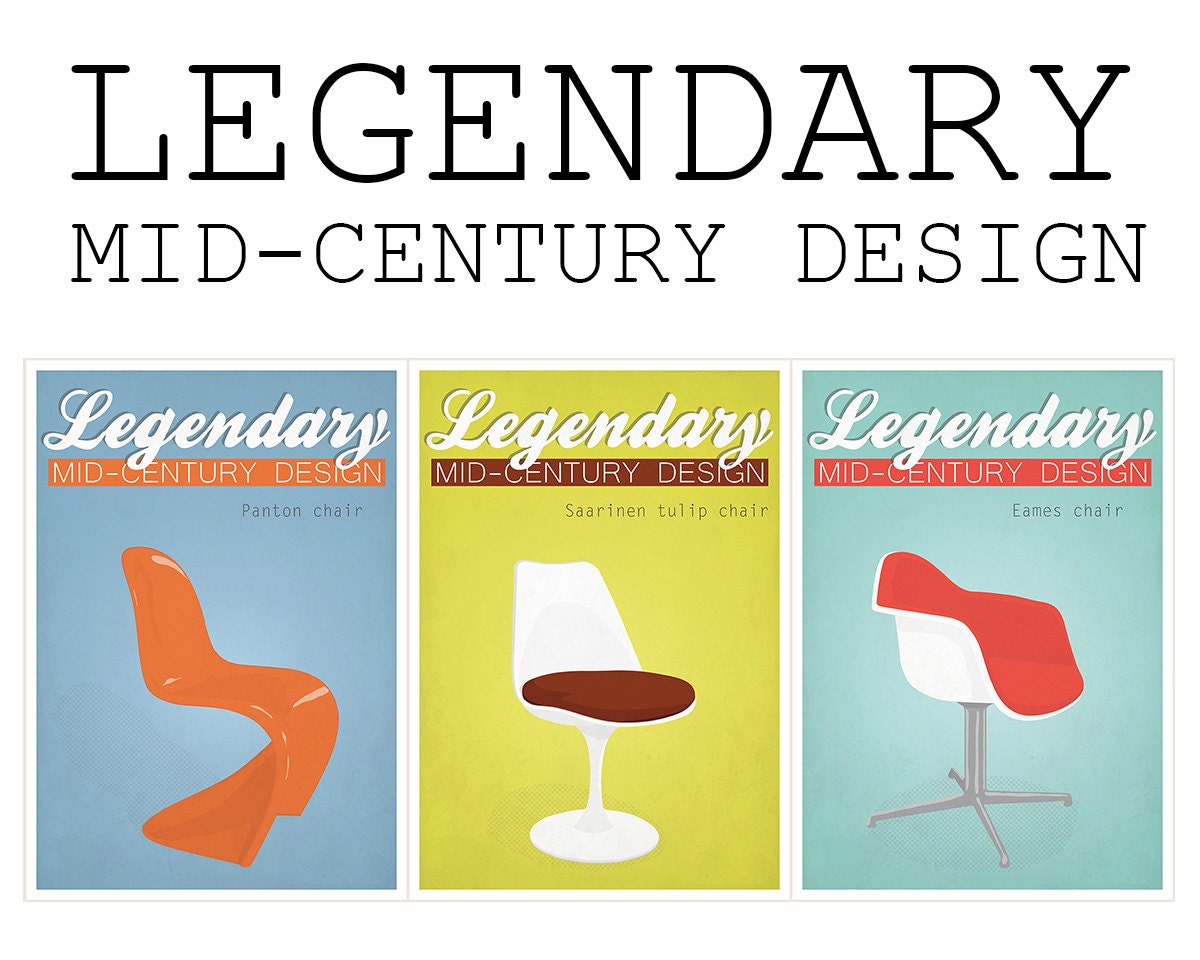 Retro poster, A3 set, Saarinen, Eames, Panton chair, legendary mid-century design, Scandinavian design, print, Nordic vintage poster