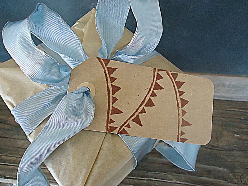 Kraft Paper To / From Bunting Banner Triangle Stamped Gift Tag Hang Tag Set of 12 Rustic Vintage Party Favor Event