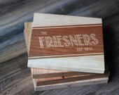 Custom Personalized Wood Coaster Set of 4 - Name, Date Banner Design