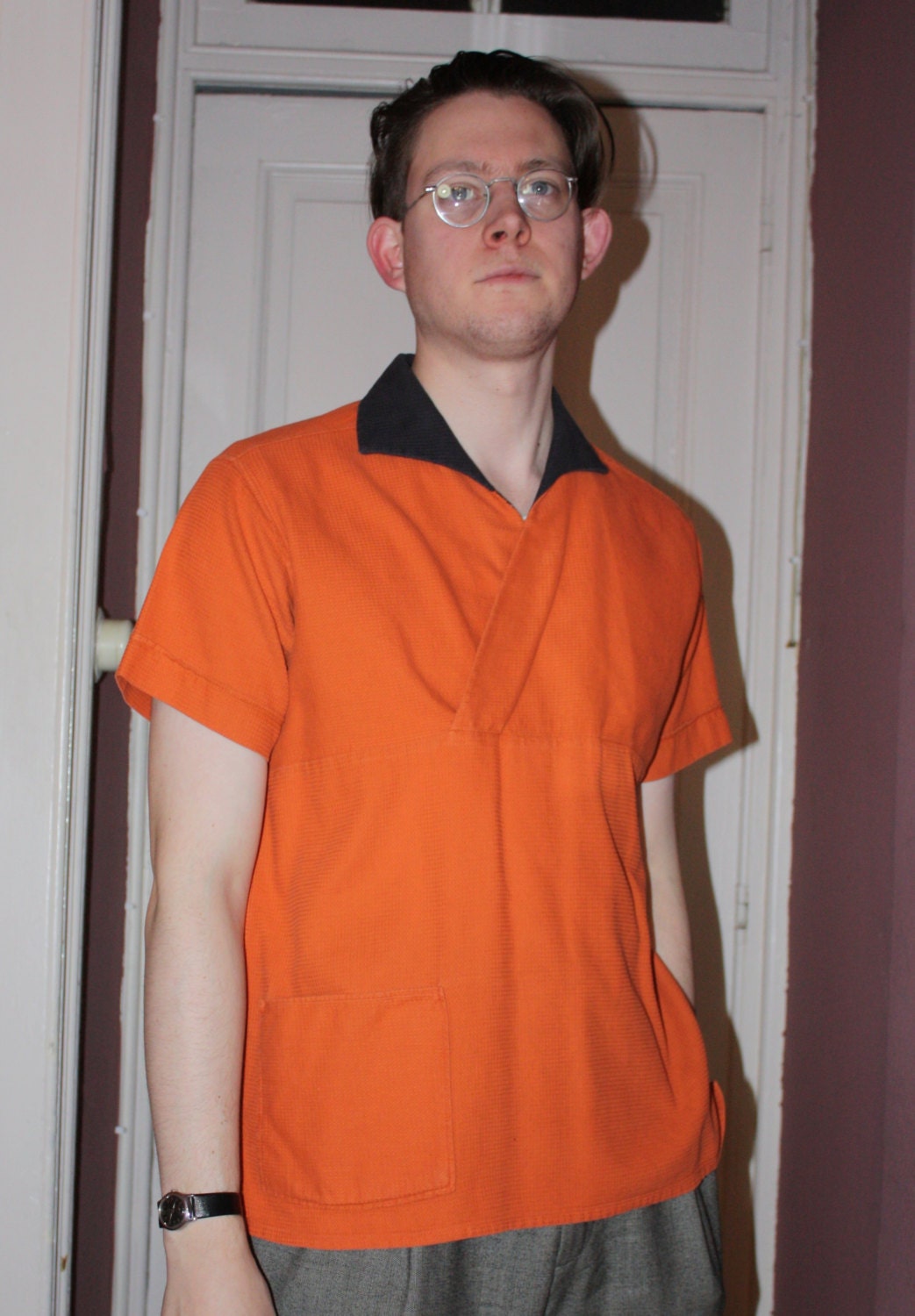 vintage orange and black man 1950 shirt