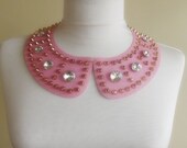 detachable imitation leather peter pan collar necklace beads bridal wedding christmas gift for her pink nr. 49