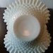 Vintage 9" Fenton Hobnail Milk Glass Ruffled Edge Basket - Brides Basket