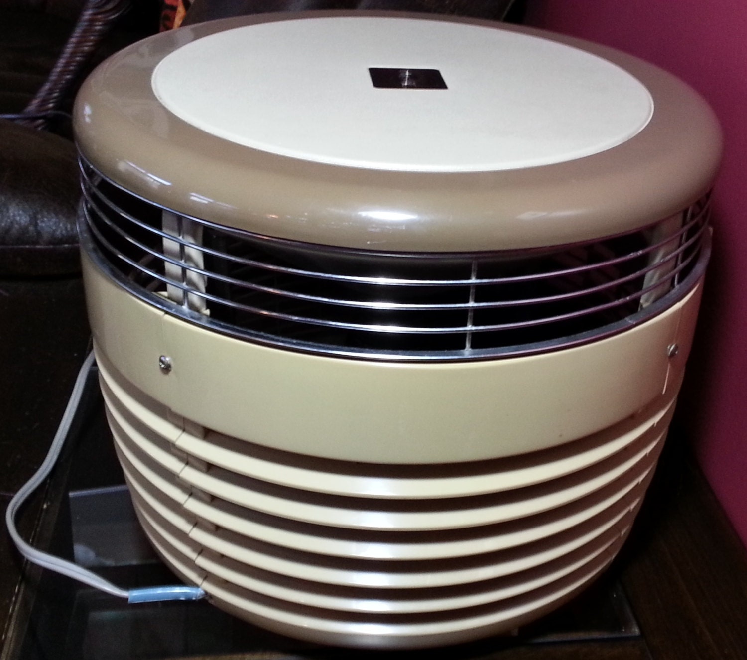 Vintage Tan with Clear Blue Blades Lasko 3 Speed Hassock Fan - Model 3152