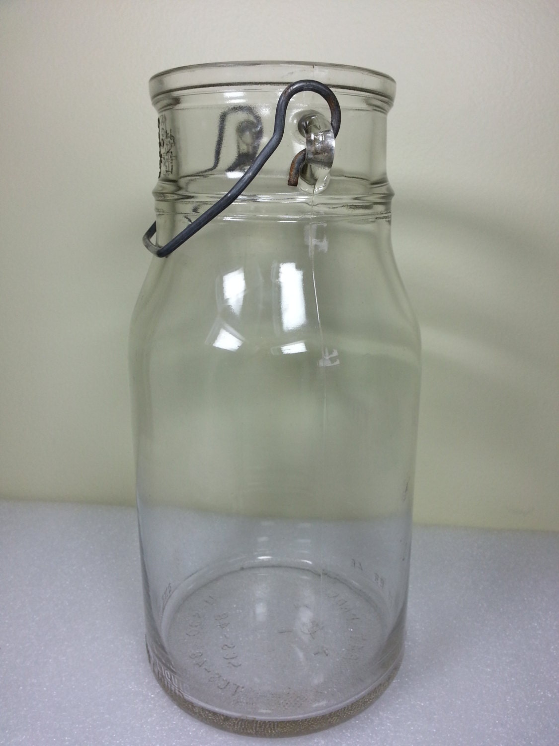 Vintage One Gallon Liquid - Milk Jug With Metal Wire Handle