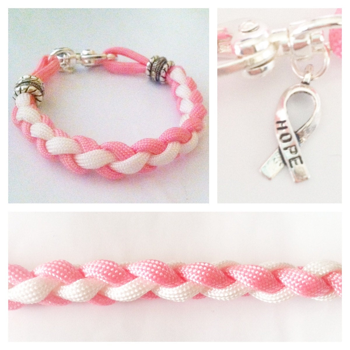 Breast Cancer Awareness Paracord Charm Bracelet