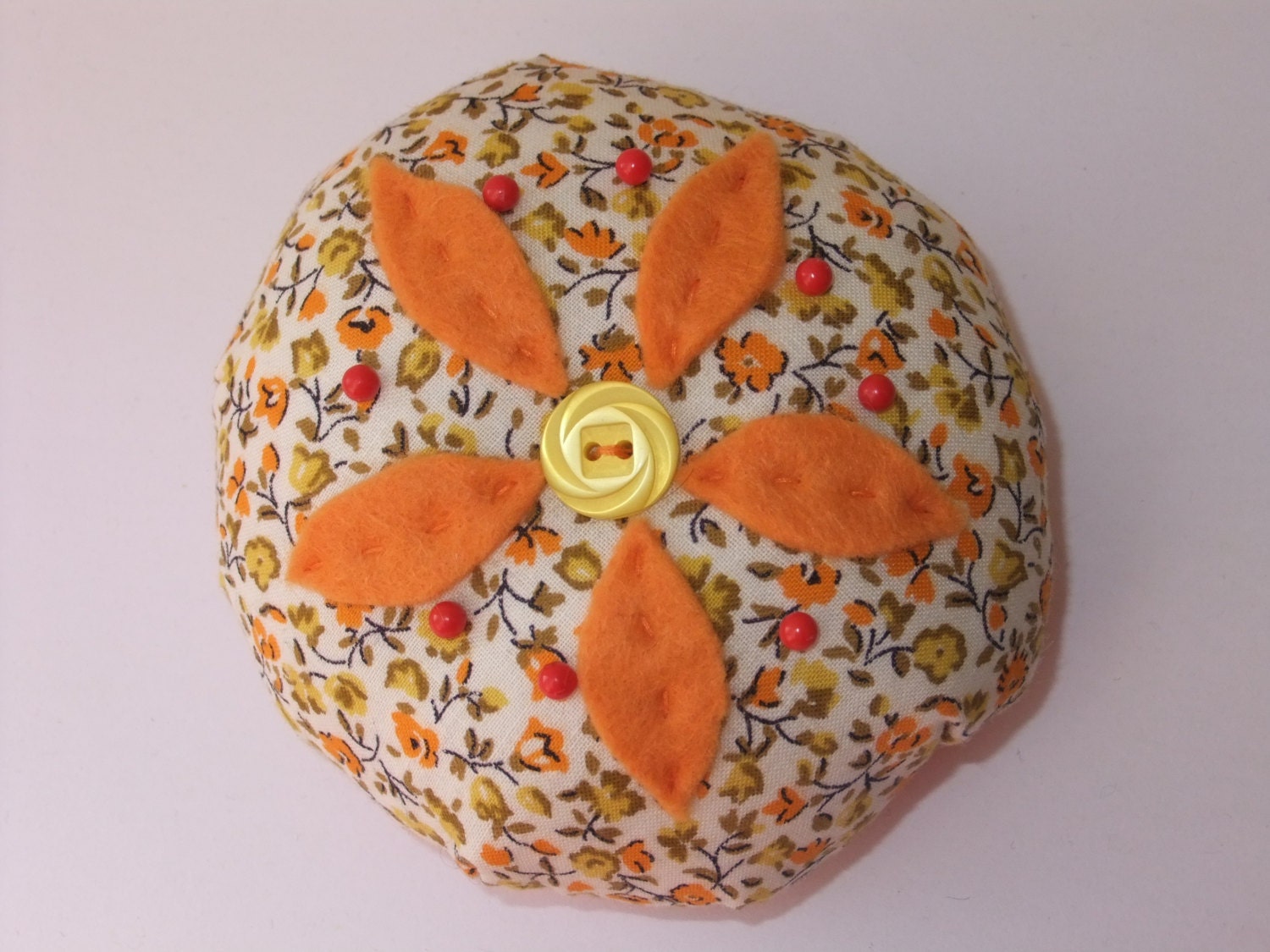 Orange Flower Vintage Fabric Pin Cushion