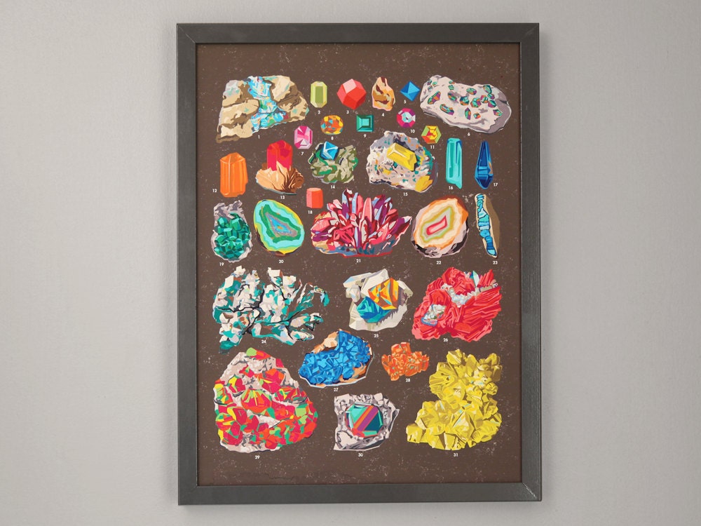 Gem and Crystal Illustrated Chart / Natural History / Geology Rocks