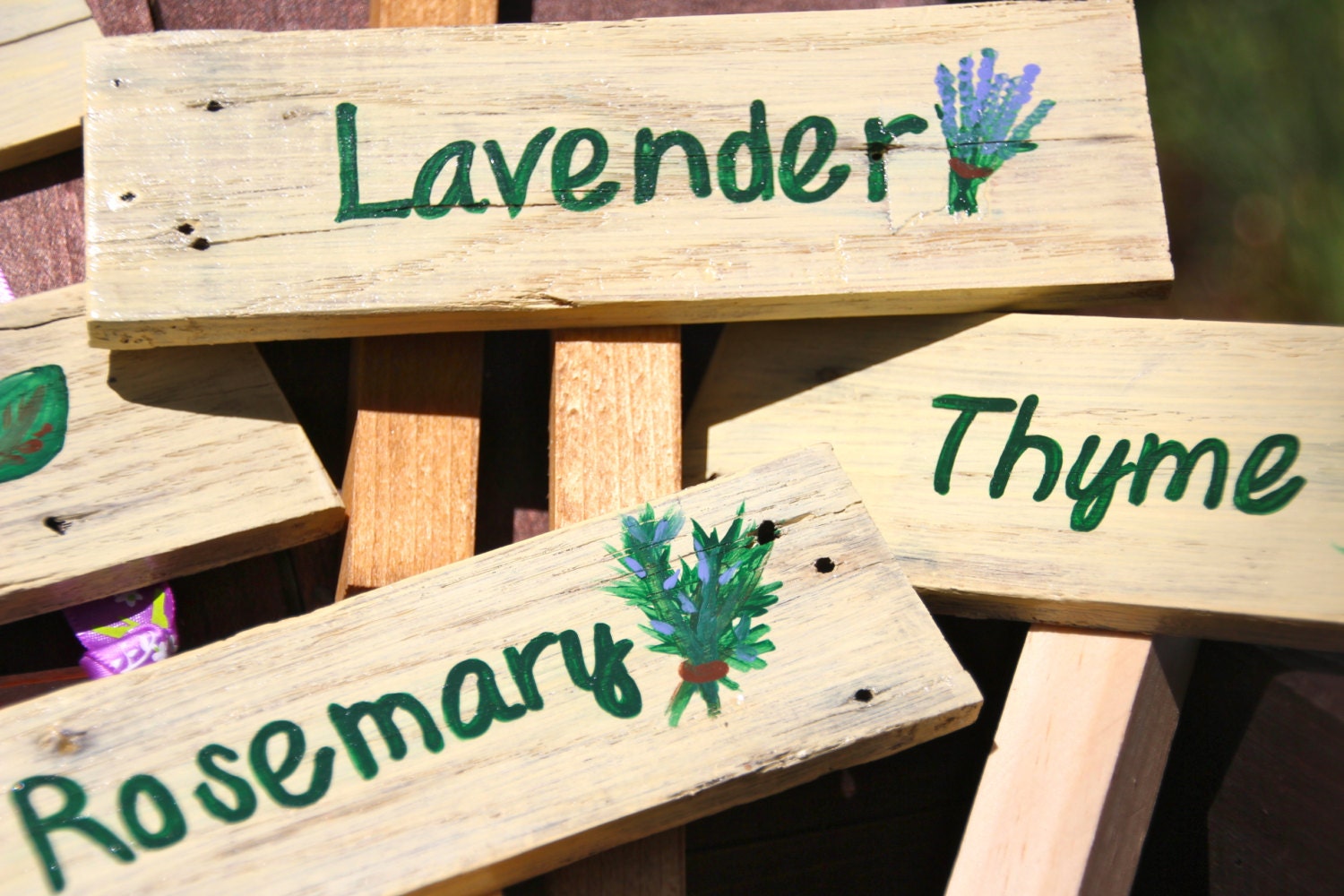 Plant Markers for Herbs or Plants- Reclaimed and Hand Painted Wooden Home and Kitchen Decor, Set of 3