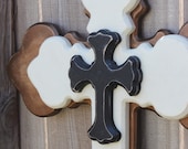 Rustic Country Wall Decor Cross in golden brown, creamy tan, and black