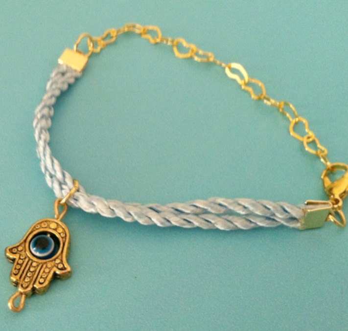 Hand of Fatima Baby Blue Cord Zen Bracelet