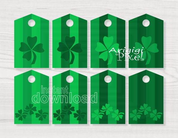 st patricks day printable gift tag with lucky clover green shamrock download immediately Il_570xn