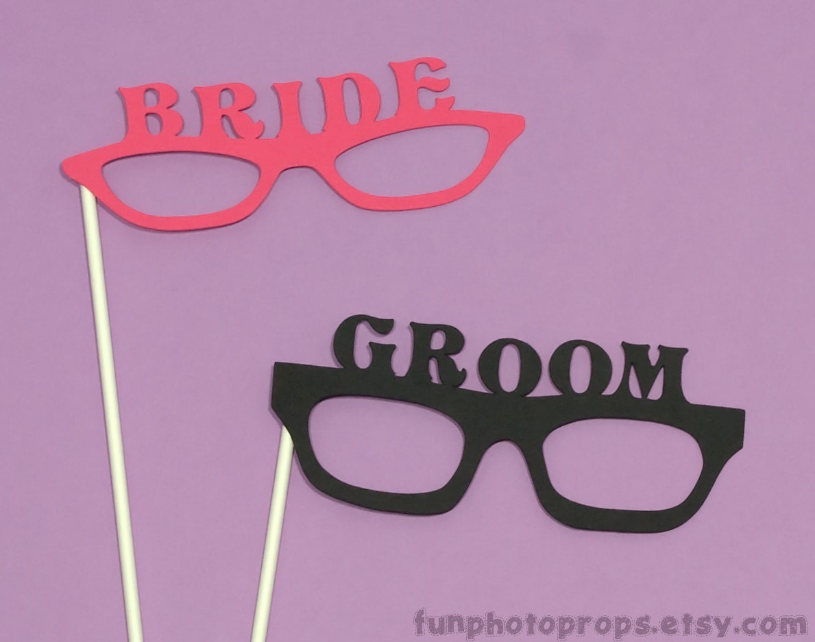 Photo Booth Prop Set - Groom and Bride Glasses Photobooth Props - 2 Piece Photo Booth Props Il_570xn