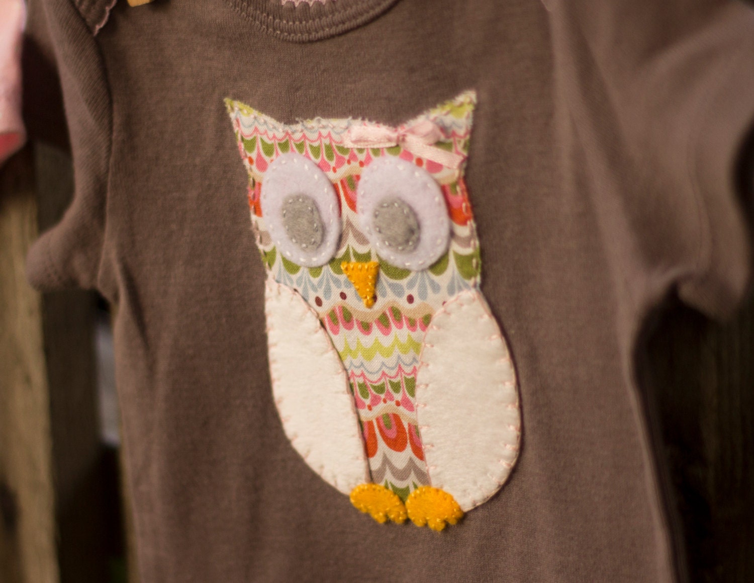 Hand-Embroidered Applique Owl Bodysuit
