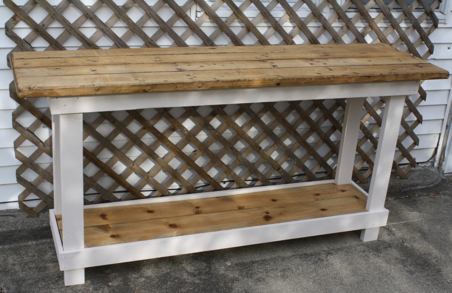 Unique Primtiques 6-1/2 Foot KITCHEN ISLAND Primitive Burnt Golden Oak Stain Benjmn M Sandy Beaches Table Craft Bench Custom Sizes Colors