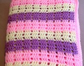 Crochet Pink, Yellow, and Purple Striped Blanket