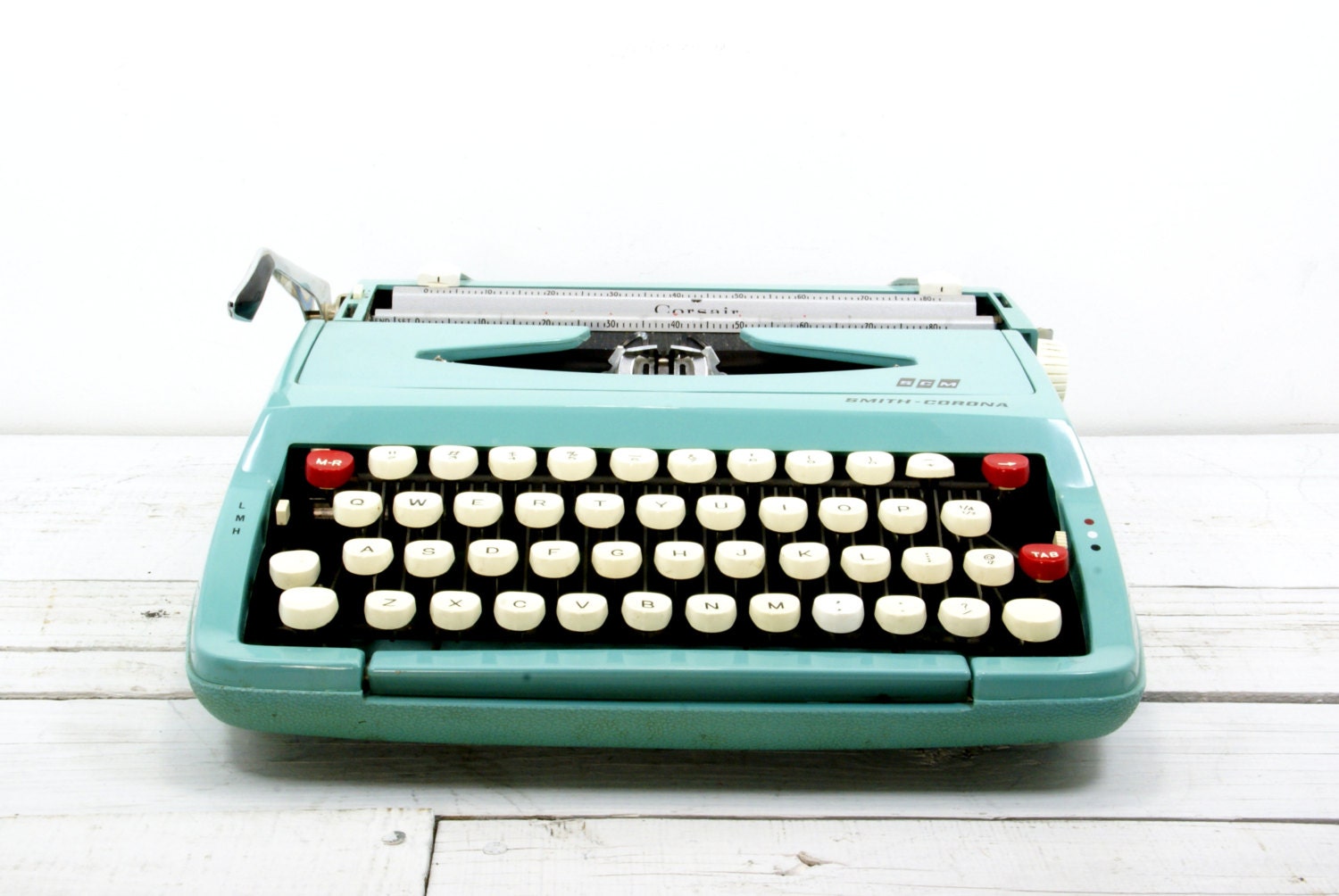 Typewriter Blue Aqua Smith Corona Corsair Portable Manual - Working