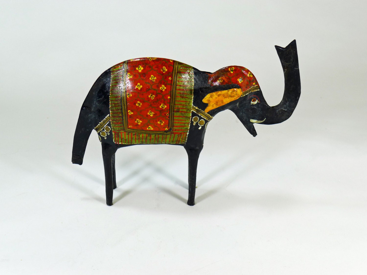 Vintage Elephant Figurine Metal Handmade Hand Painted Indian Elephant for Good Luck Collectible Figurine VintageHomeFriend