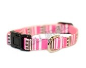 Polka Dots Stripes Pink/Brown/White Small Nylon Adjustable Buckle Dog/Cat Collar