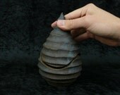 Spiral Tear Drop Ceramic Jar With Lid, Hand Thrown, Black Mountain Clay, Metallic Red-Brown Glaze