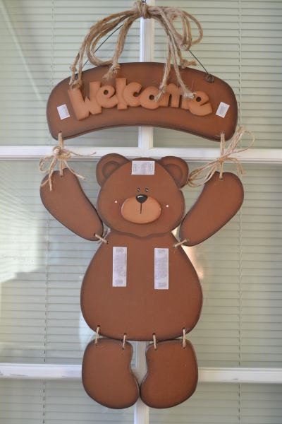 Wooden Welcome Bear, Handmade, Home Decor, Door Hanger, Seasonal, Holiday