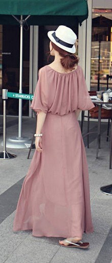 Women's Chiffon Long Dress circumference Short Sleeve Long sun  Dress maxi skirt maxi Dress Party Wedding Prom Dress S,M,L(2)