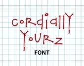 Bouncy Hand Printed Cordially Yourz Font