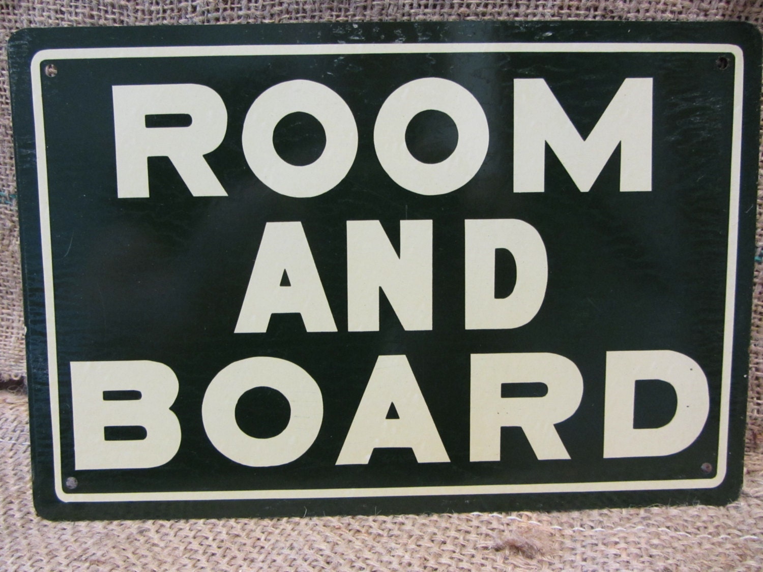 Vintage Metal ROOM AND BOARD Sign -  Antique Old Store Business Signs Primitive Shabby 7786
