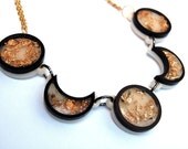 Crescent Moon / Full Moon Statement Necklace - Laser-Cut Black & Ivory Acrylic Moons, Resin and Gold Leaf - Deco - Graphic - Cosmic - Space