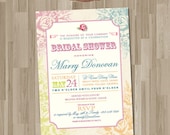 Shabby chic Bridal Shower Invitation. DIY card. Roses. Digital Printable card 5x7 inch