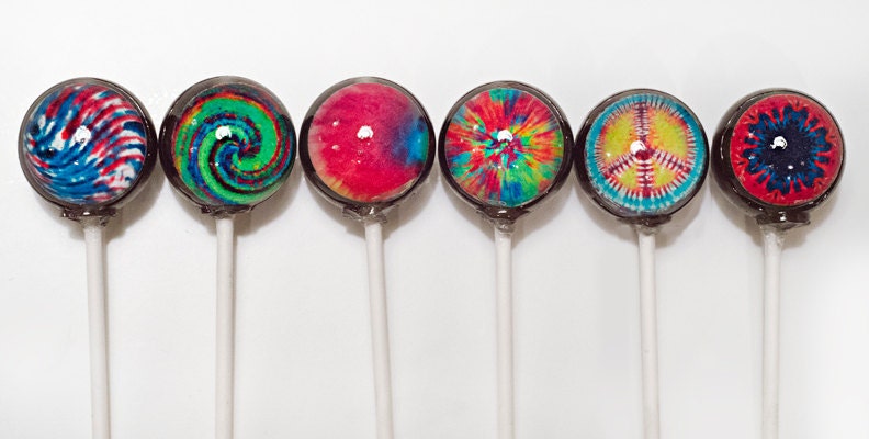 6  Tie-dye  Lollipops TM Hippie BoHo 1.25"