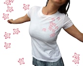 Cherry blossoms, organic t-shirt for women. Screen printed by hand.