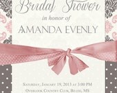Pink and Grey Damask with Ribbon Bridal Shower Invitation - Printable Il_170x135