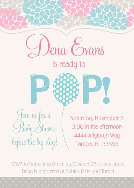 Ready to Pop Balloon Pink & Blue Baby Shower Invitations Il_570xn