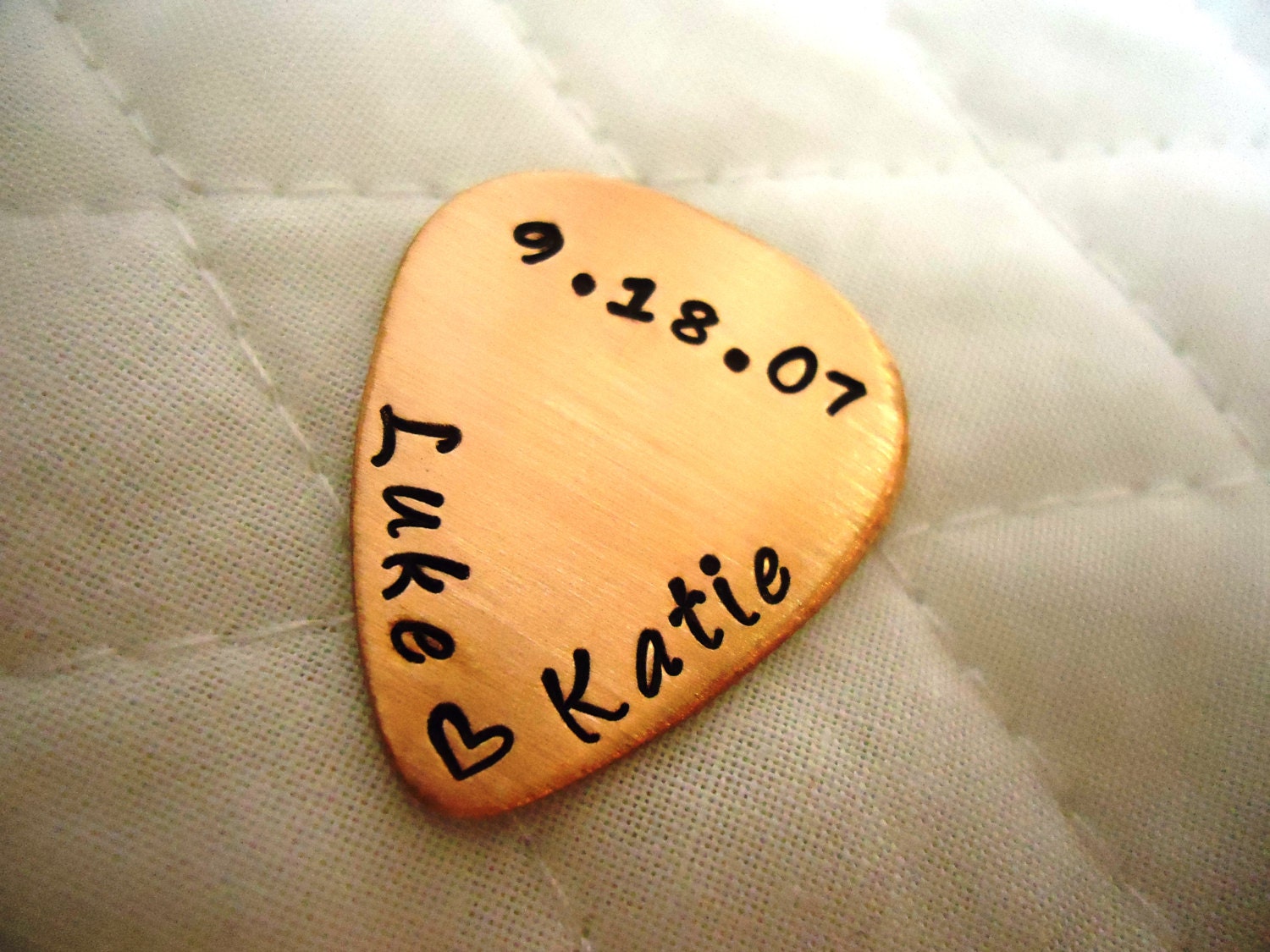 Personalized Saying and Initials Guitar Pick - Hand Stamped Copper SHIPPED in 10-14 Days SHIPPING TIME 3-5 Days