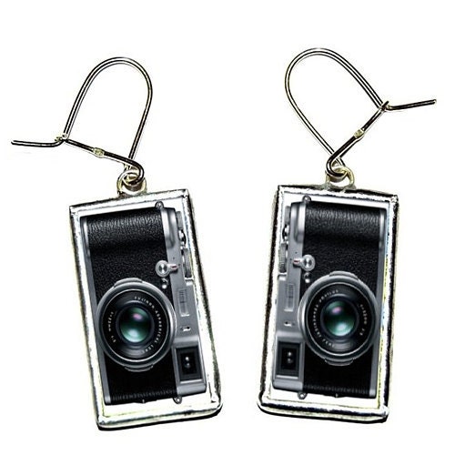 Camera - Tiffany technique - handmade glass earrings