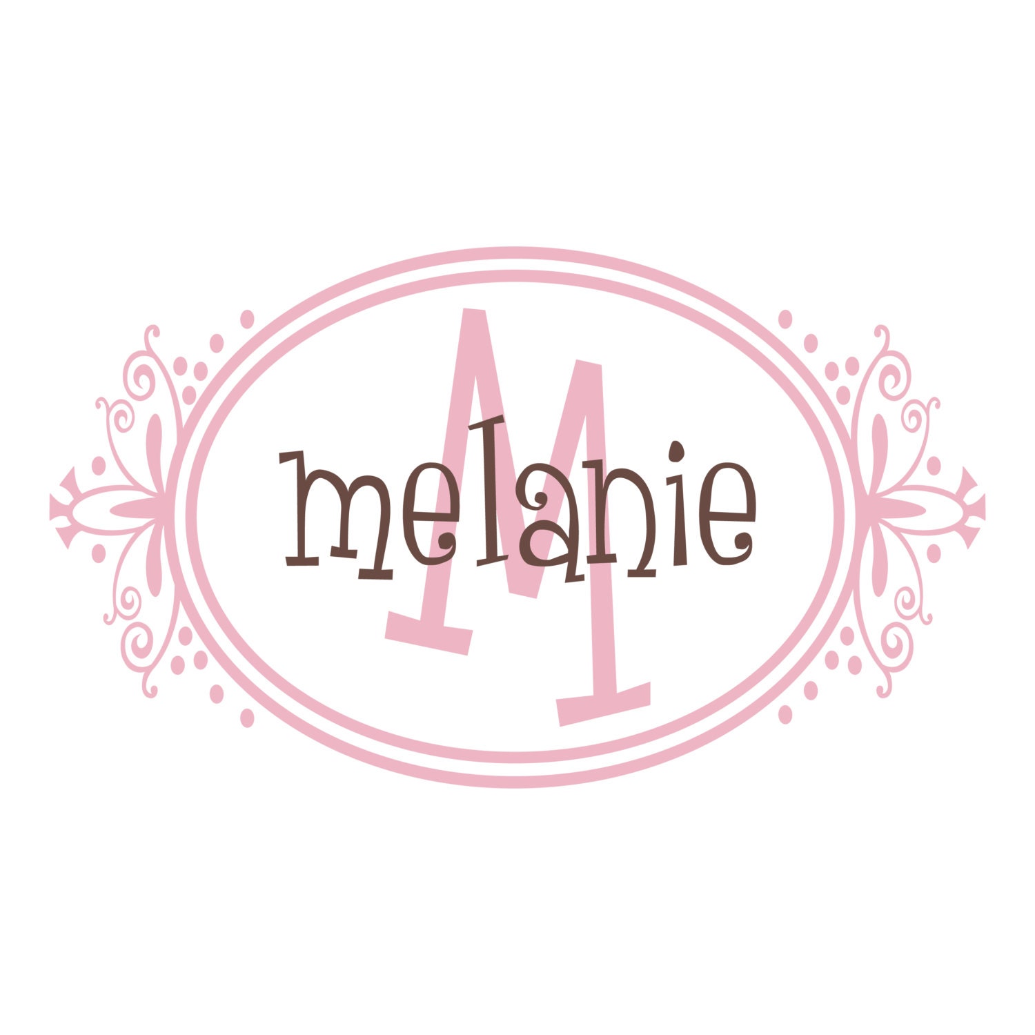Personalized Name and Initial Wall Decal - Whimsical Oval Frame Monogram Baby Girl Nursery Teen Girls Room Vinyl Wall Art 22H x 38W GN031