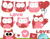 Owls Love Valentine Cute Owls Digital Clipart for Invitations, Card Design, Web Design and Scrapbooking. Il_170x135