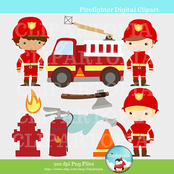 Firefighter Digital Clipart / Fireman boys Digital clipart for Personal and Commercial Use / INSTANT DOWNLOAD Il_170x135