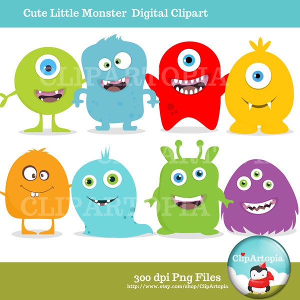Cute Little Monster Digital Clipart For Personal and Commercial use / INSTANT DOWNLOAD Il_570xn