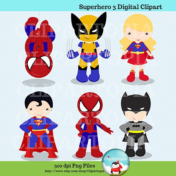 Superhero 3 Digital Clipart Cute Superhero For Personal and Commercial Use/ INSTANT DOWNLOAD Il_570xn