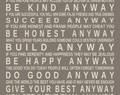 Mother Teresa Quote Do It Anyway Print Custom Word Art Typography Inspirational Subway Sign Motivational Poster 11x14 Neutral or custom