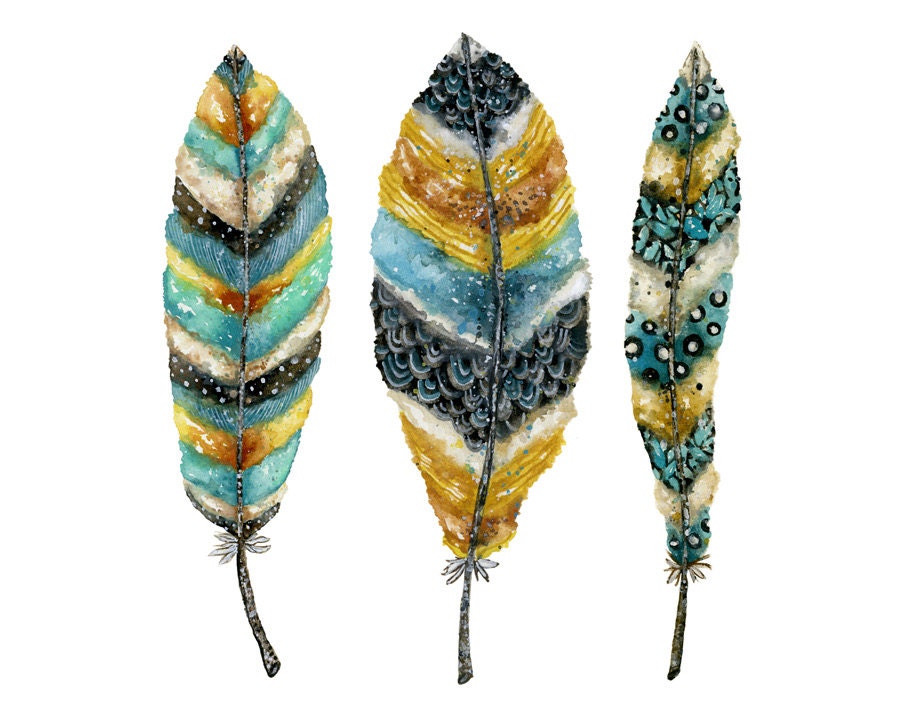 11x14 Art Print. Midnight Feather Trio