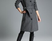 Gray Long wool coat /winter coat/Gray wool coat long sleeves with pockets jacket