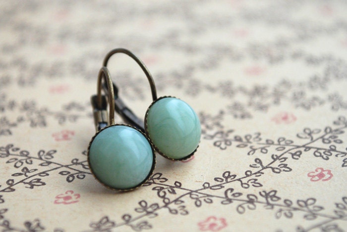 Jade green  ""  mint pastel green Cabochon Earrings