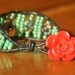 Spring Millefiori Green Beaded Wrap Bracelet with Red Rose Closure READY TO SHIP