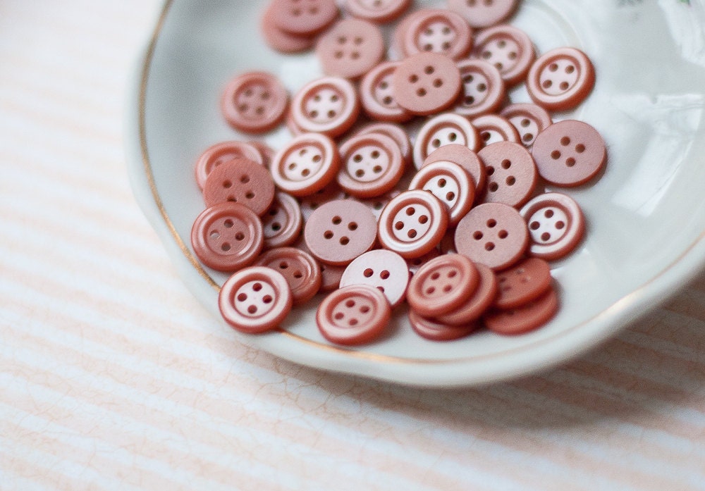 Lot of  50 Vintage Sewing Buttons - Coral Pink Buttons for Crafting