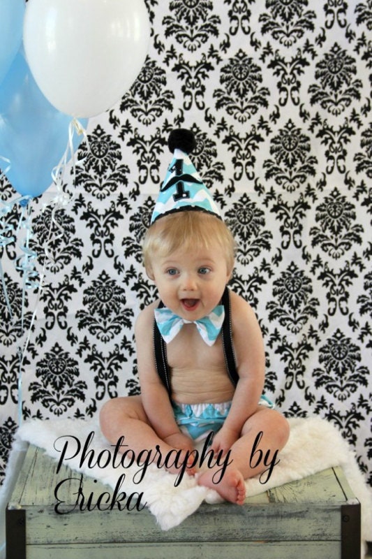Custom Boys Birthday Suit with Diaper Cover, Suspenders, Hat, and Bow Tie (OTHER COLORS AVAILABLE)